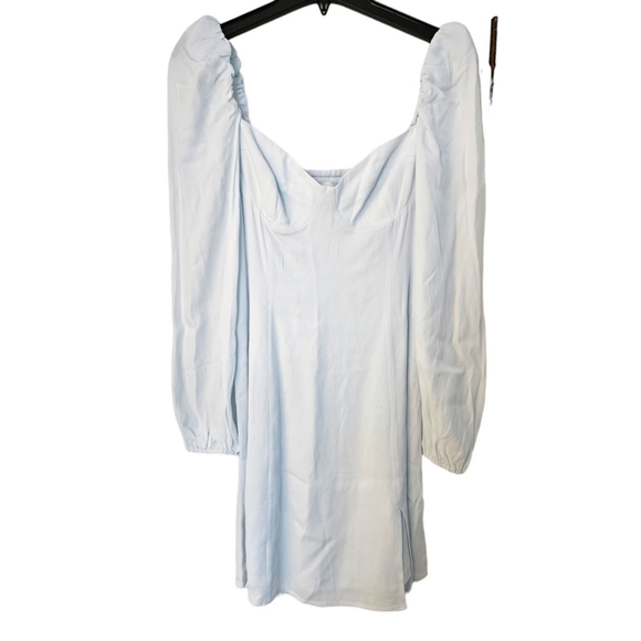 Aritzia Dresses & Skirts - WILFRED Novella Dress Light Blue Ice Puff Sleeve Mini Size 6 Aritzia